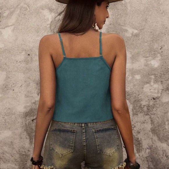 48 Teal fringe Tiered Camisole Top NEW sz XL boho women’s - Picture 3 of 4